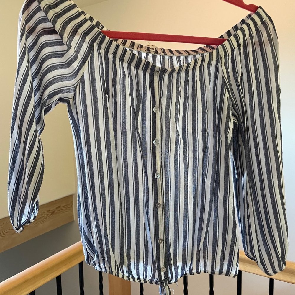 Willow and Clay off the shoulder striped blouse